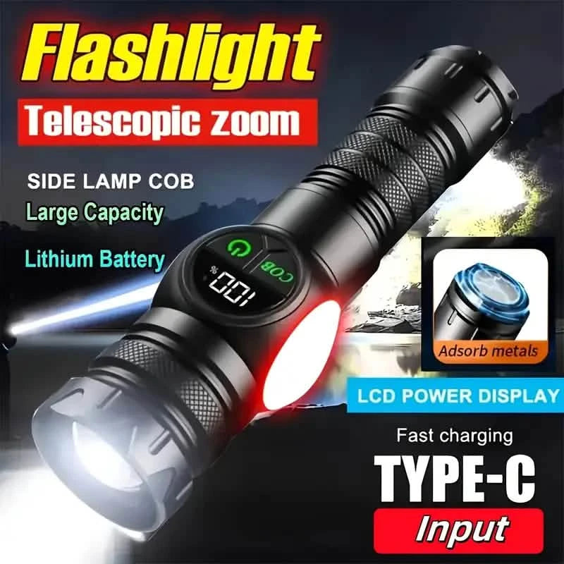 Rechargeable LED Flashlight with 5 Modes & Magnetic Base – Gift Box