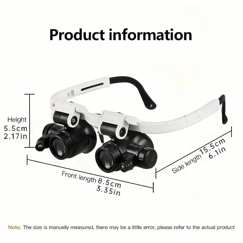 2-LED Head-Mounted Magnifier Glasses – 8x/15x/23x with Repair Light