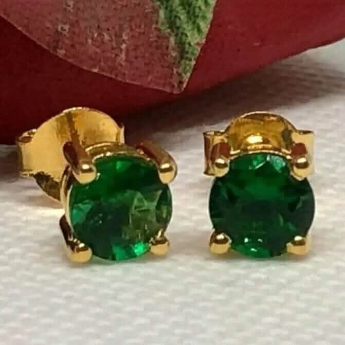 1 Ct Natural Green Emerald Round Cut Women's Stud Earrings 14K Real Yellow Gold Earrings - DailySale