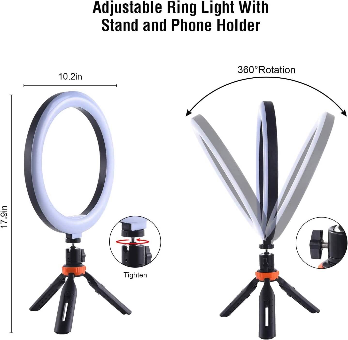 10" LED Ring Light, Selfie Ring Light with Stand and Phone Holder, 11 Brightness Levels (Refurbished) Mobile Accessories - DailySale
