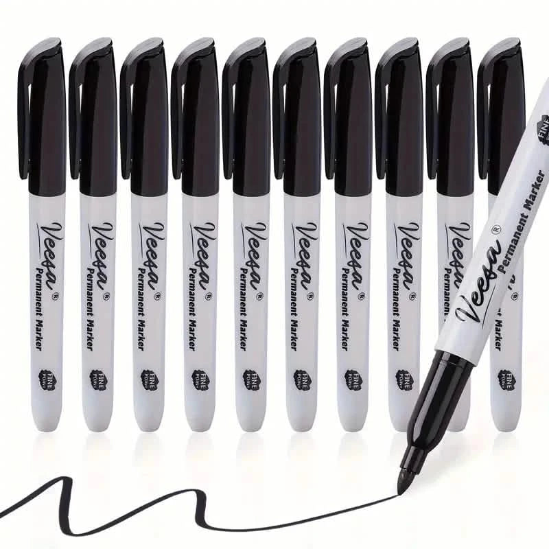 10-Pieces: Black Permanent Markers Fine Tip Arts & Crafts - DailySale
