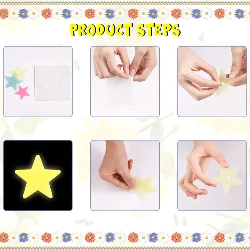 100-Pieces: Glow-in-the-Dark Fluorescent Wall & Ceiling Star Stickers Toys & Games - DailySale