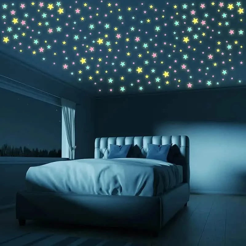 100-Pieces: Glow-in-the-Dark Fluorescent Wall & Ceiling Star Stickers Toys & Games - DailySale
