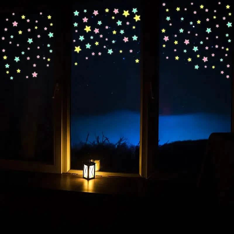 100-Pieces: Glow-in-the-Dark Fluorescent Wall & Ceiling Star Stickers Toys & Games - DailySale