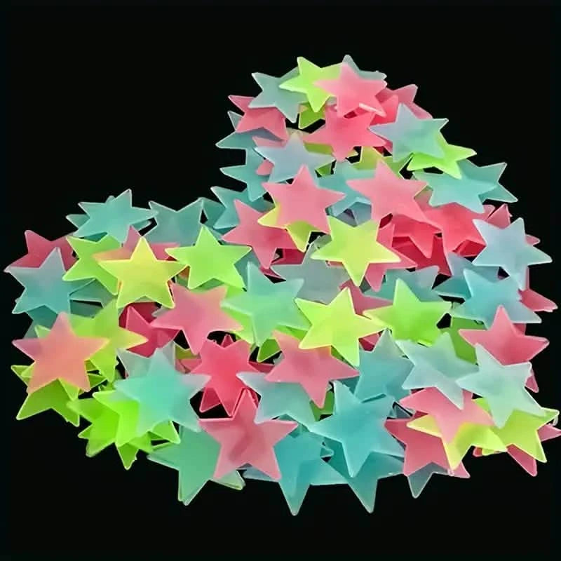 100-Pieces: Glow-in-the-Dark Fluorescent Wall & Ceiling Star Stickers Toys & Games - DailySale