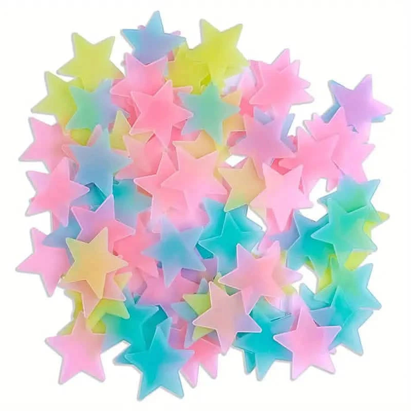 100-Pieces: Glow-in-the-Dark Fluorescent Wall & Ceiling Star Stickers Toys & Games - DailySale