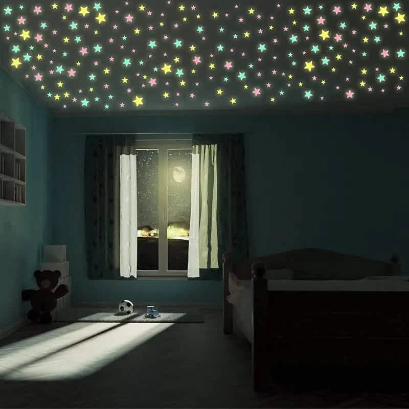 100-Pieces: Glow-in-the-Dark Fluorescent Wall & Ceiling Star Stickers Toys & Games - DailySale