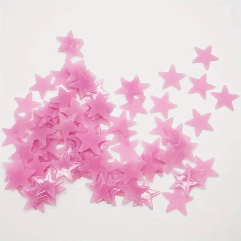 100-Pieces: Luminous Glow in the Dark Star Wall Stickers Furniture & Decor Pink - DailySale