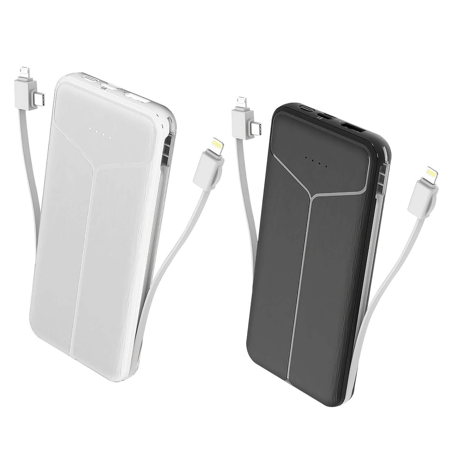 10000mAh Power Bank Portable Charger with US Plug 2 Built-in Cables External Battery Pack Black 10000mAh Power Bank Portable Charger with US Plug 2 Built-in Cables External Battery Pack Black