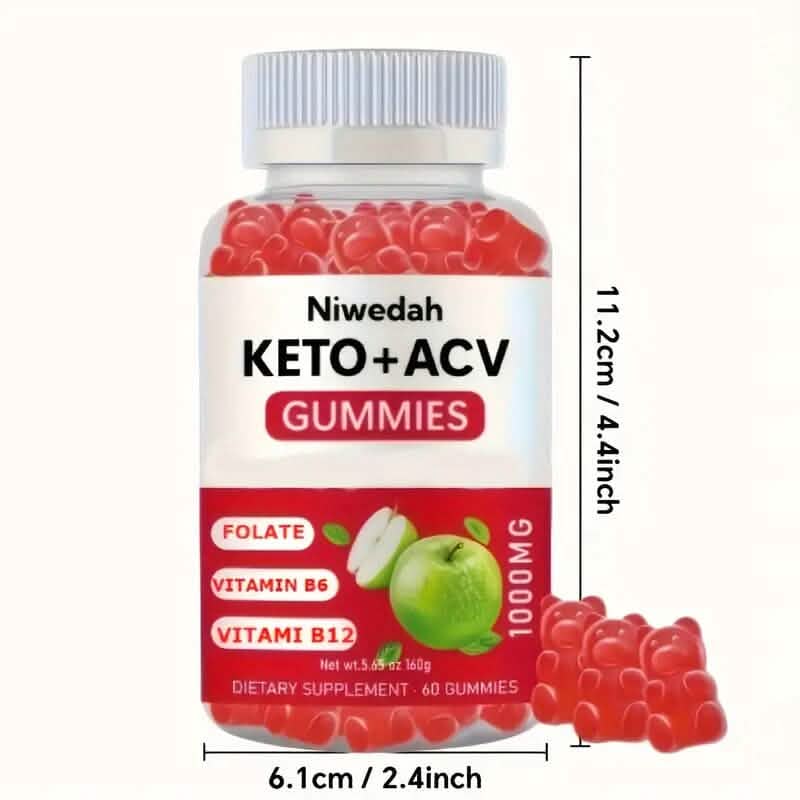 1000mg Keto+ACV Niwedah Apple Cider Vinegar Gummies Wellness - DailySale