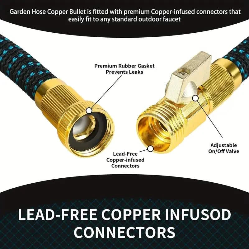 100ft Lightweight & No-Kink Flexible Garden Hose - 8 Function Nozzle, 3/4 Inch Solid Brass Fittings Garden & Patio - DailySale