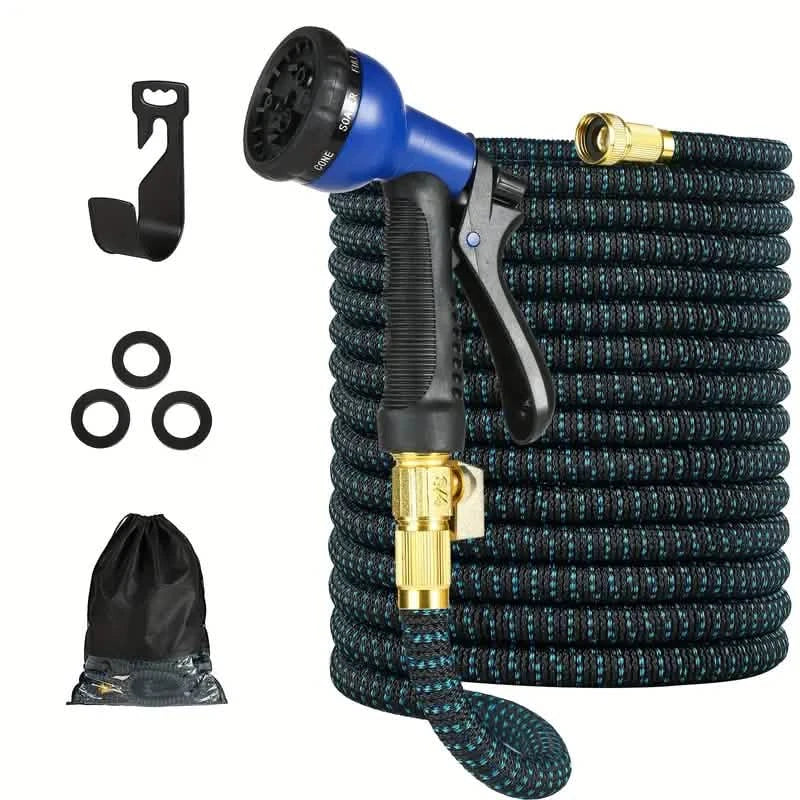 100ft Lightweight & No-Kink Flexible Garden Hose - 8 Function Nozzle, 3/4 Inch Solid Brass Fittings Garden & Patio - DailySale