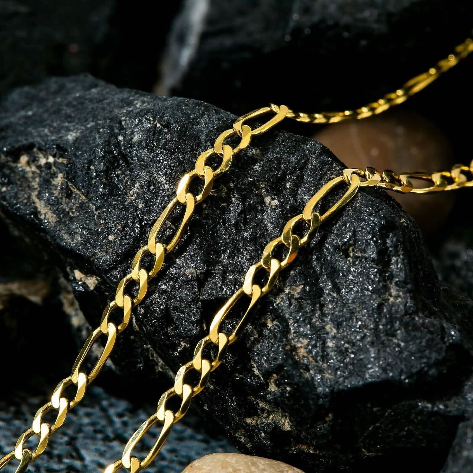 10K Solid Gold 3MM Italian Figaro Chain Link Pendant Necklace Necklaces 16" - DailySale