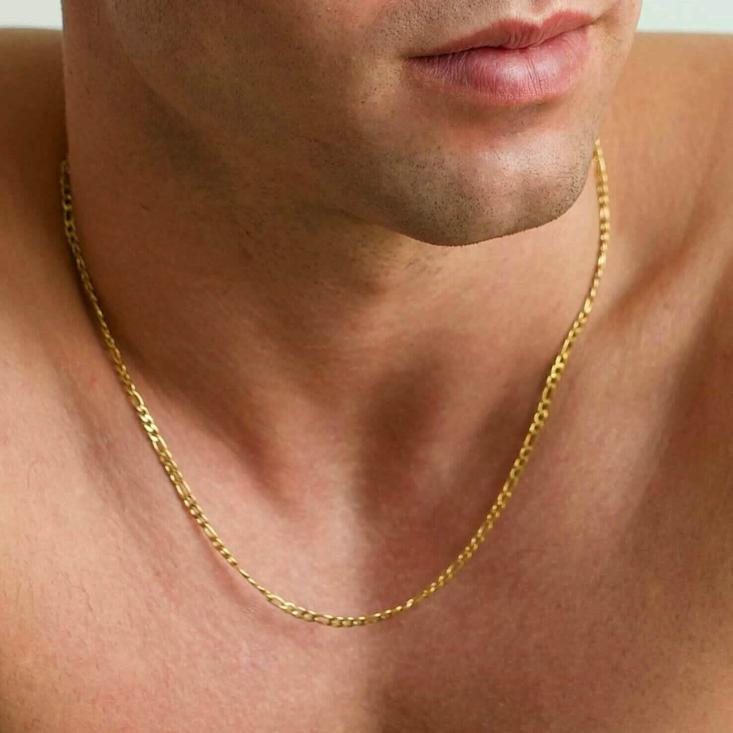 10K Solid Gold 3MM Italian Figaro Chain Link Pendant Necklace Necklaces - DailySale