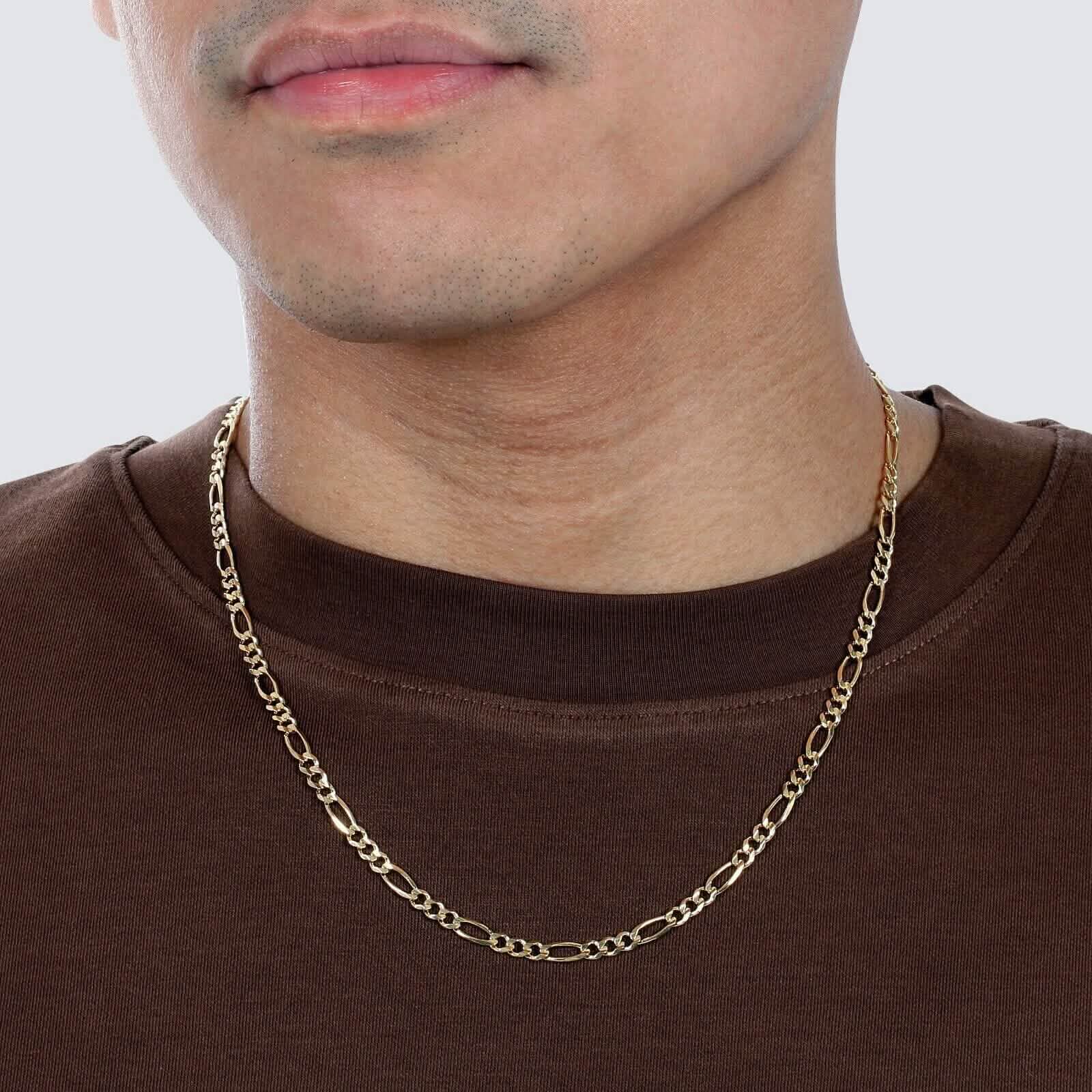 10K Solid Gold 3MM Italian Figaro Chain Link Pendant Necklace Necklaces - DailySale