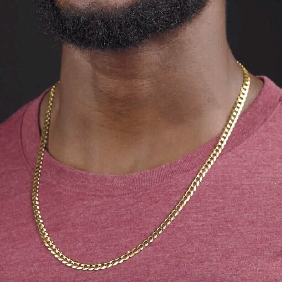 10K Solid Yellow Gold 4mm Cuban Curb Chain Link Necklace Lobster Clasp Necklaces - DailySale