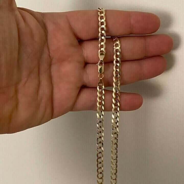 10k Yellow Gold 5MM Curb Chain Cuban Link Necklace 16"-30" Made In Italy Necklaces - DailySale