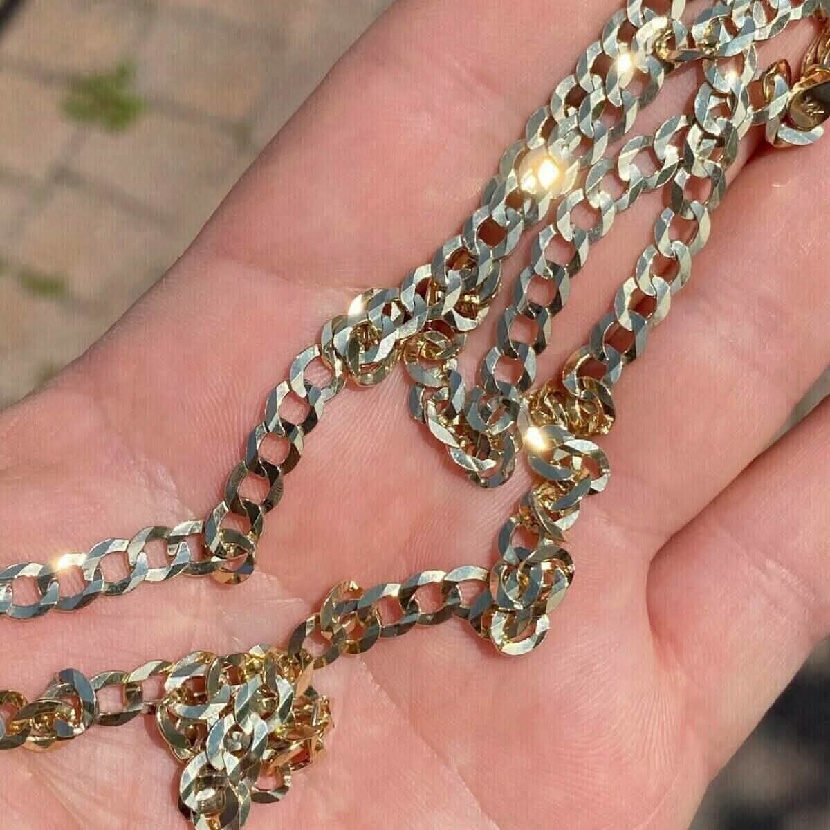 10k Yellow Gold 5MM Curb Chain Cuban Link Necklace 16"-30" Made In Italy Necklaces - DailySale