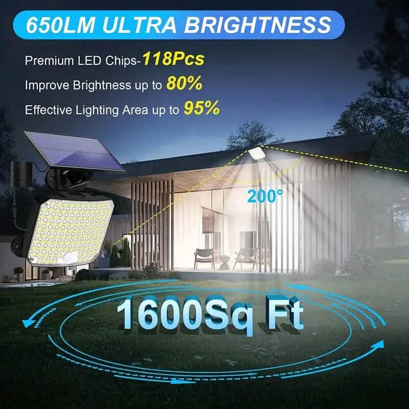118 LED Solar Motion Sensor Flood Lights with Remote Control Outdoor Lighting - DailySale
