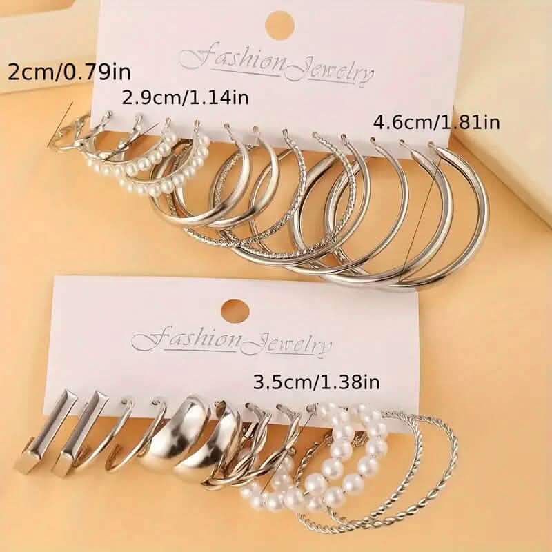 12-Pairs: Gold Hoop Earrings with Faux Pearl Decor Set Earrings - DailySale