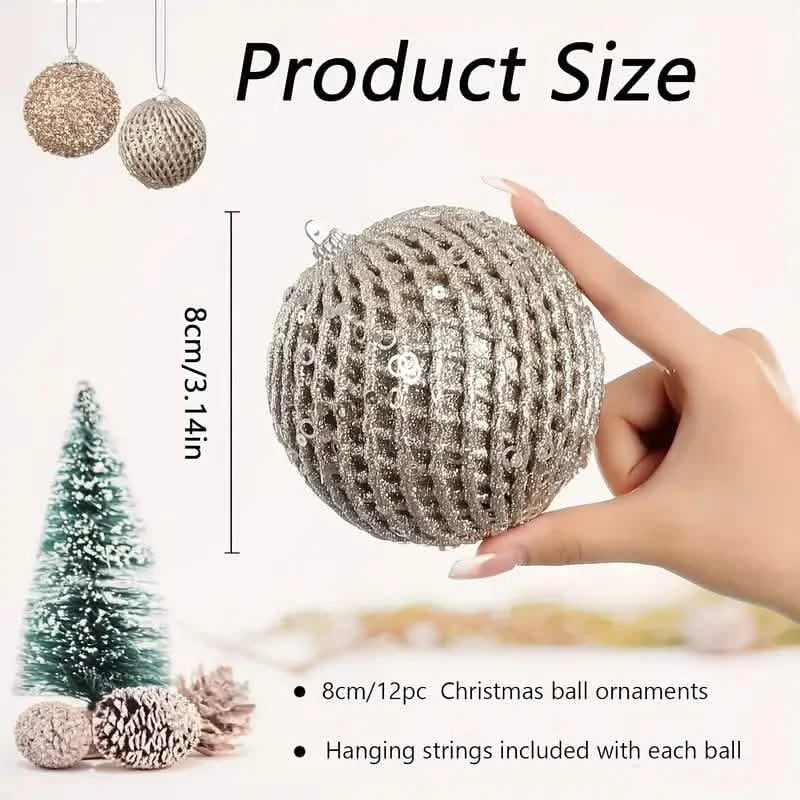 12-Piece Set: Large Sparkling Glittering Sequins Foam Ball Ornaments - Shatterproof Christmas Tree Decorations with Hanging Loop Holiday Decor & Apparel - DailySale