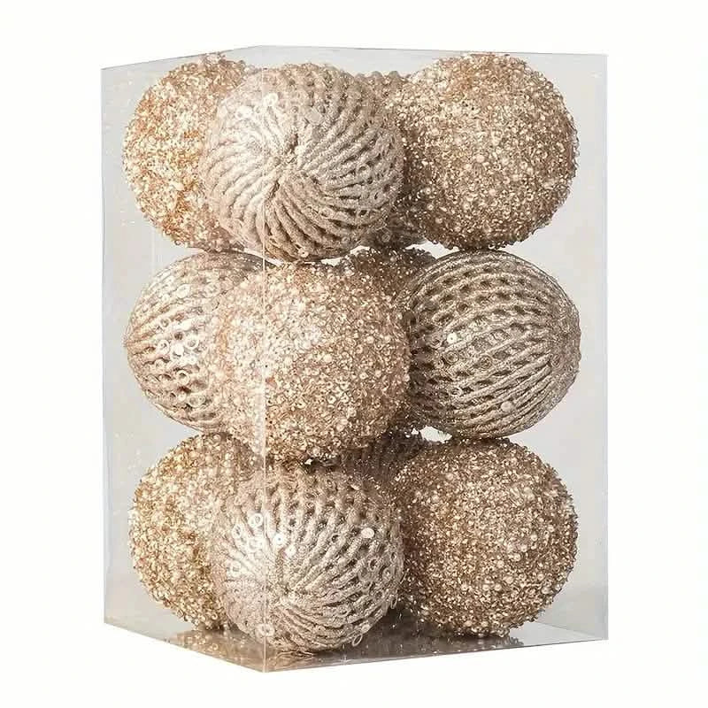12-Piece Set: Large Sparkling Glittering Sequins Foam Ball Ornaments - Shatterproof Christmas Tree Decorations with Hanging Loop Holiday Decor & Apparel Gold - DailySale