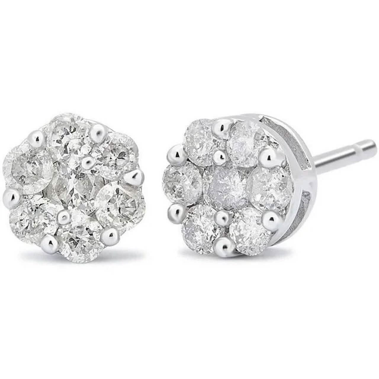 1/2CT T.W. CZ Sterling Silver Flower Cluster Stud Earrings
