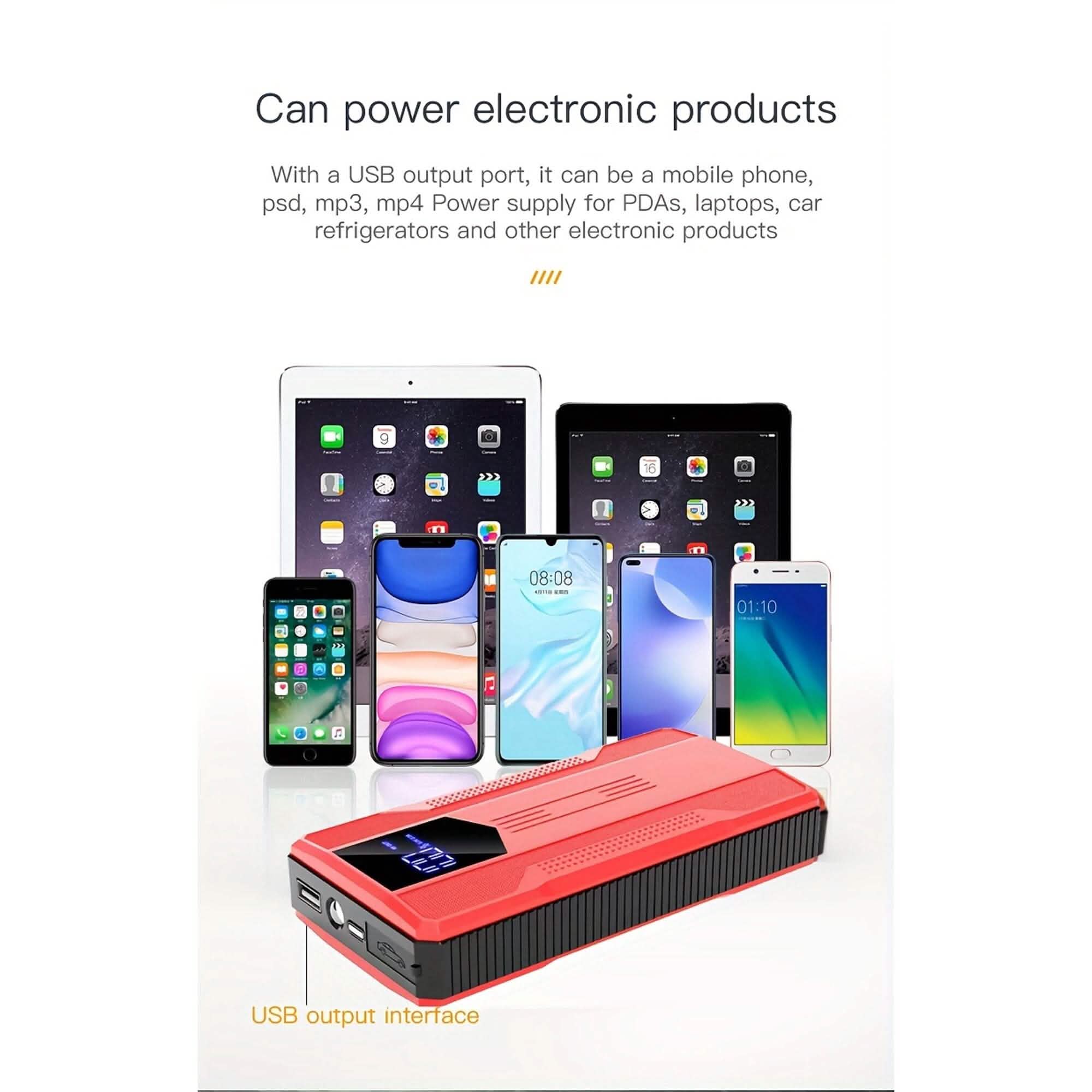 12V Ultra-Portable Car Battery Jump Starter with Advanced Smart Clip & Intuitive LCD Display - High-Voltage Power Bank for Rapid On-The-Go Charging Automotive - DailySale