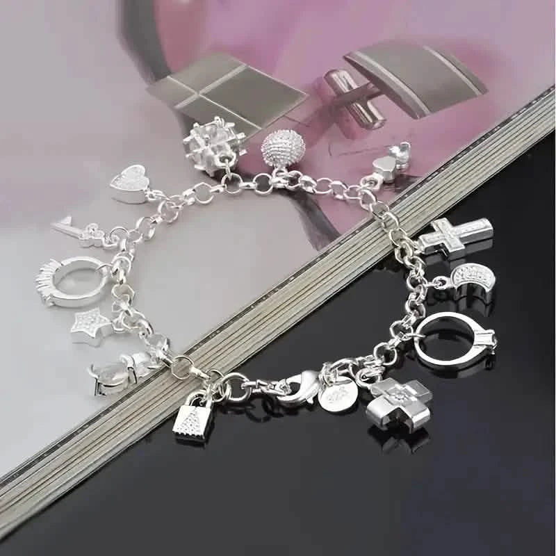 13 Pendant Charm Bracelet - Cubic Zirconia, No Plating, Fashion Jewelry Chain Bracelets - DailySale