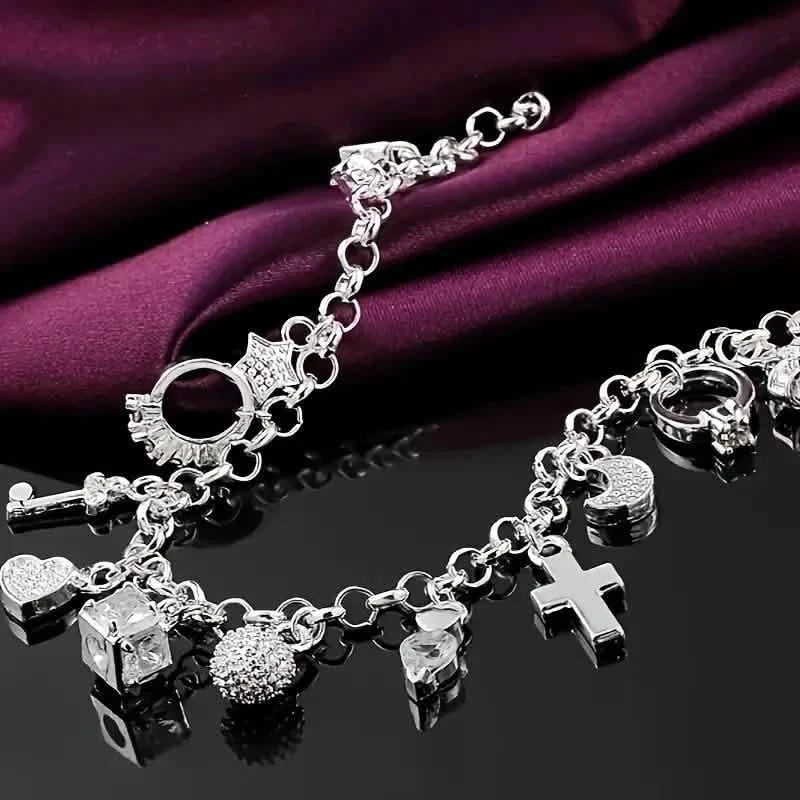 13 Pendant Charm Bracelet - Cubic Zirconia, No Plating, Fashion Jewelry Chain Bracelets - DailySale