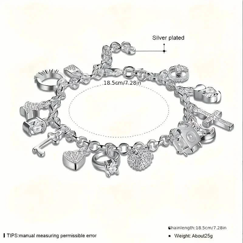 13 Pendant Charm Bracelet - Cubic Zirconia, No Plating, Fashion Jewelry Chain Bracelets - DailySale
