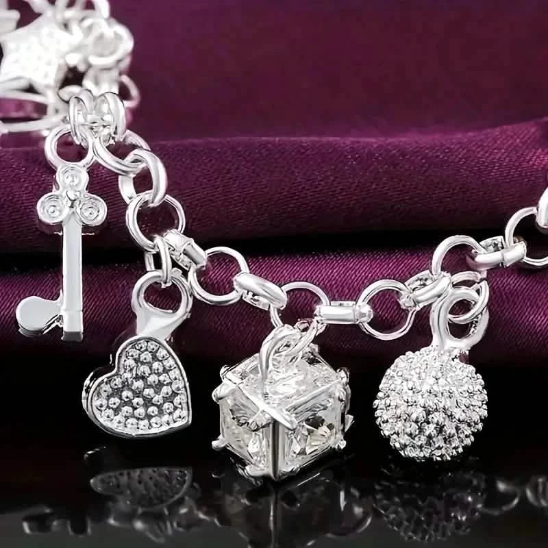 13 Pendant Charm Bracelet - Cubic Zirconia, No Plating, Fashion Jewelry Chain Bracelets - DailySale