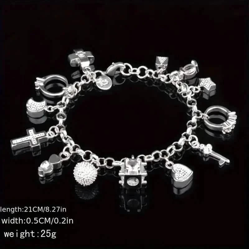 13 Pendant Charm Bracelet - Cubic Zirconia, No Plating, Fashion Jewelry Chain Bracelets - DailySale