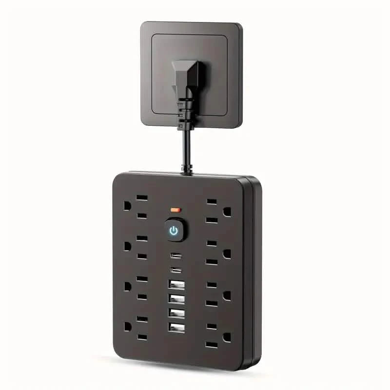 14-in-1 Power Strip With 4 USB Outlets, 2 Type-C Outlet and 8 AC Socket Outlets Batteries & Power Accessories Black - DailySale