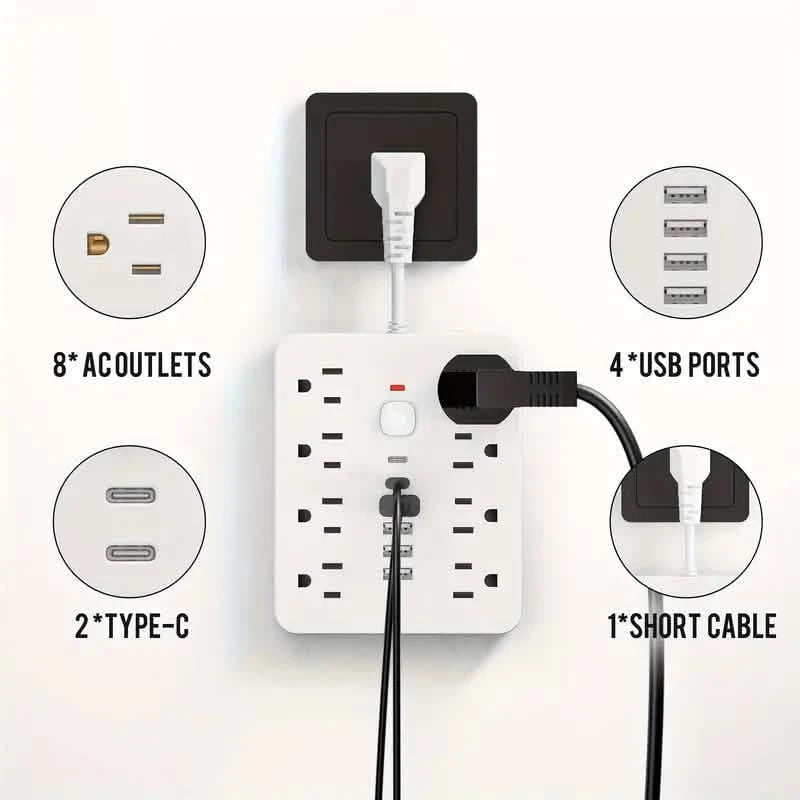 14-in-1 Power Strip With 4 USB Outlets, 2 Type-C Outlet and 8 AC Socket Outlets Batteries & Power Accessories - DailySale