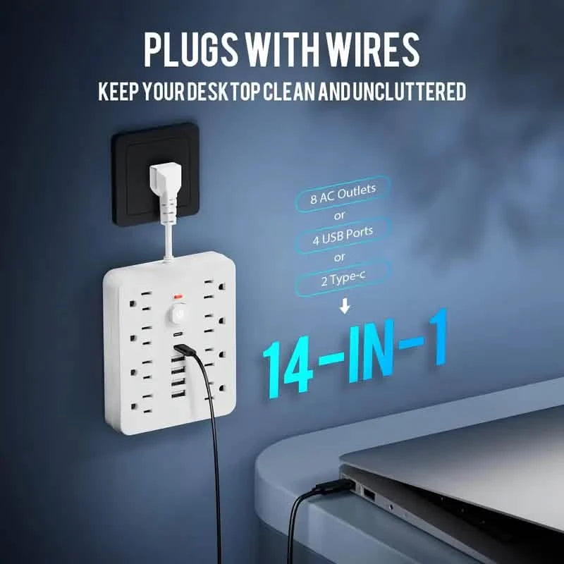 14-in-1 Power Strip With 4 USB Outlets, 2 Type-C Outlet and 8 AC Socket Outlets Batteries & Power Accessories - DailySale