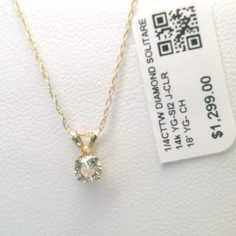 1/4CTTW $4000 Genuine Diamond Solitaire Pendant Necklace 14K Yellow Gold Solid 18" Necklaces - DailySale