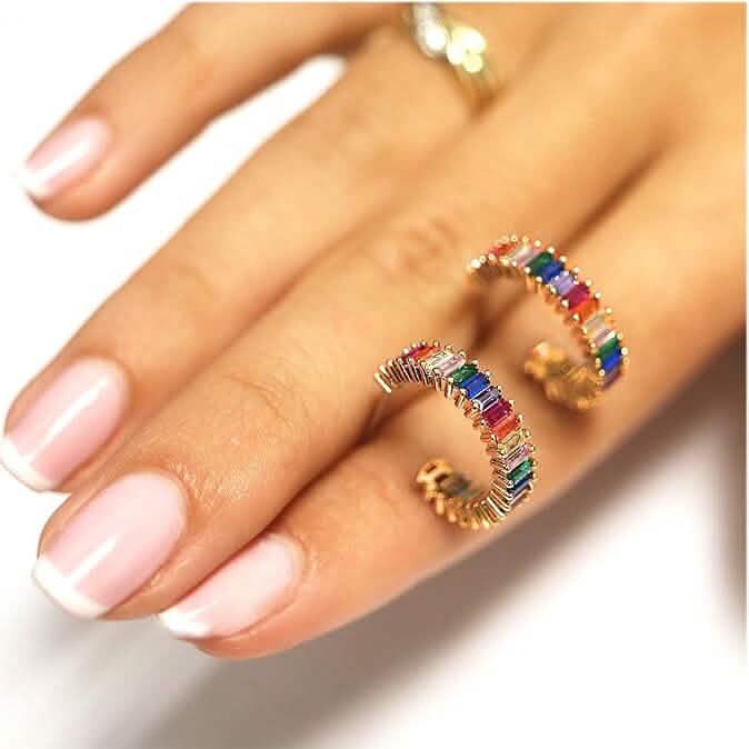 14K Gold Plated Cubic Zirconia Multicolor Rainbow Round Hoop Stud Earrings Earrings - DailySale