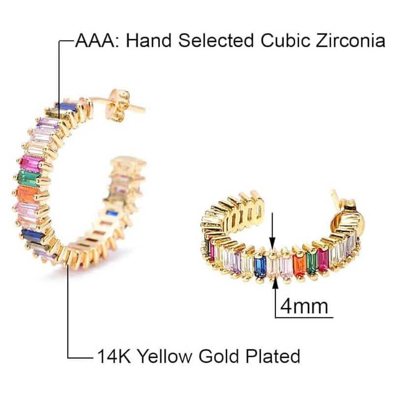 14K Gold Plated Cubic Zirconia Multicolor Rainbow Round Hoop Stud Earrings Earrings - DailySale