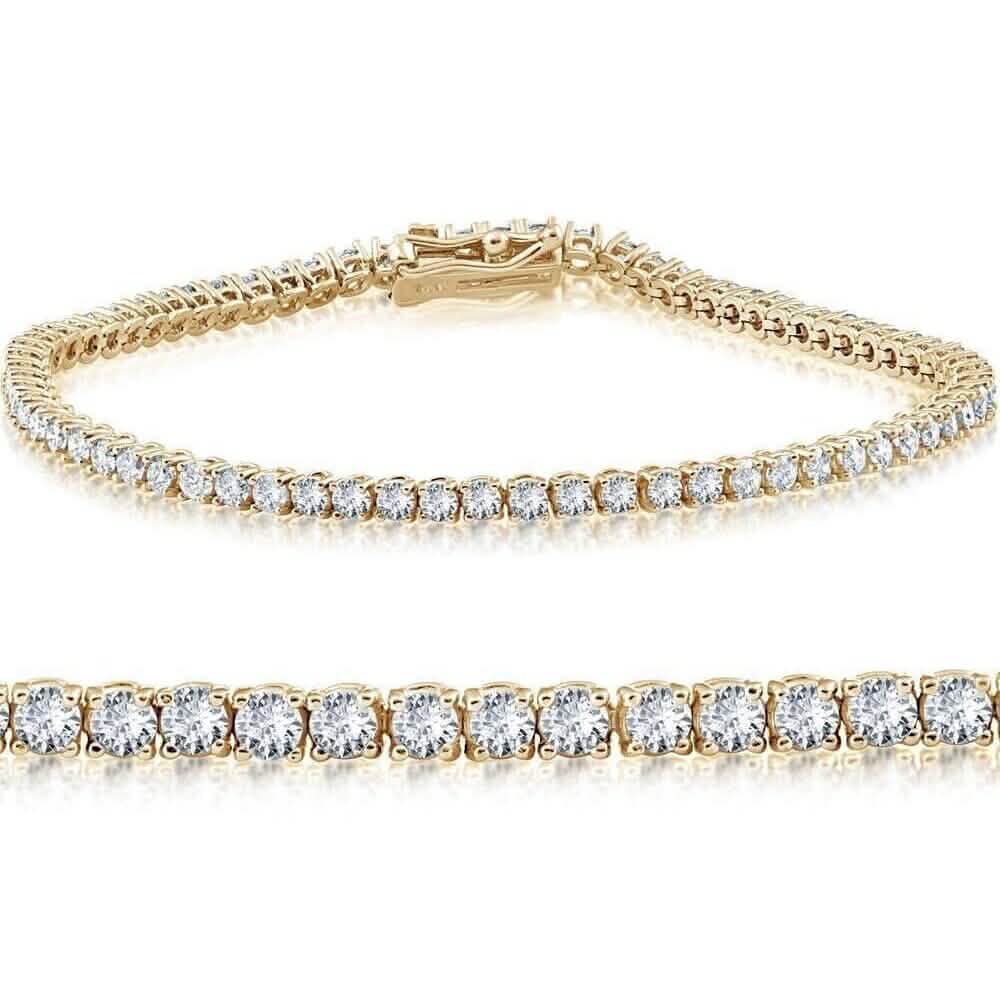 14K Yellow Gold 2.15 Ct Real Diamond Tennis Bracelet Round Brilliant Cut Bracelets 5.5" - DailySale