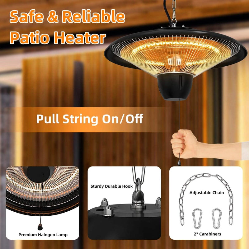 1500W Outdoor Hanging Patio Ultra-Quiet Electric Heating Lamp Garden & Patio - DailySale