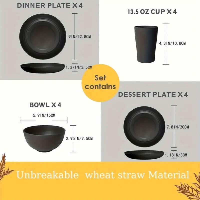 16-Piece: Durable Wheat Straw Dinnerware Set Kitchen Tools & Gadgets - DailySale