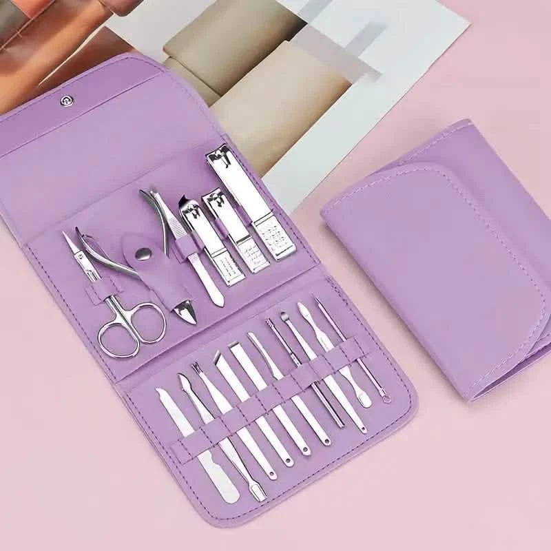 16-Pieces: Nail Clippers Manicure Tool Set with Portable Travel Case Beauty & Personal Care Purple - DailySale