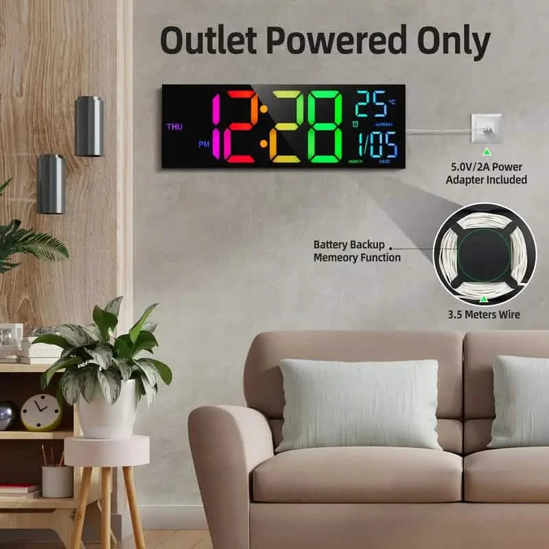 16.2" Large Display Digital Coloring Changing Wall Clock with Built-in Night Light Household Appliances - DailySale