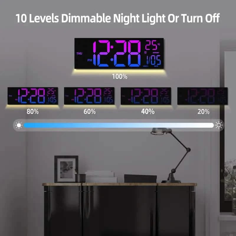 16.2" Large Display Digital Coloring Changing Wall Clock with Built-in Night Light Household Appliances - DailySale