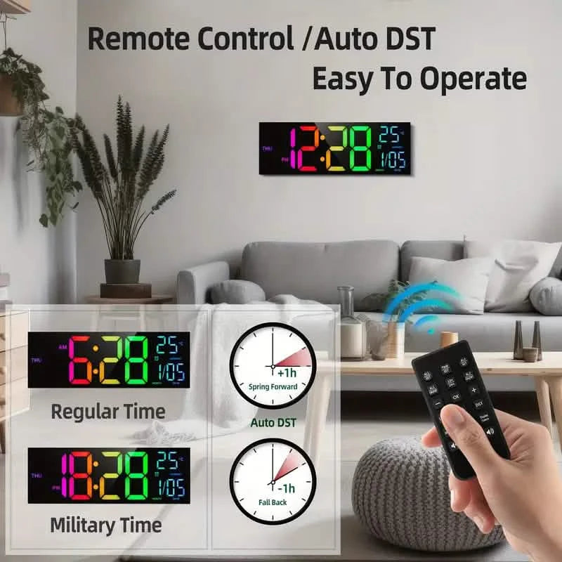 16.2" Large Display Digital Coloring Changing Wall Clock with Built-in Night Light Household Appliances - DailySale