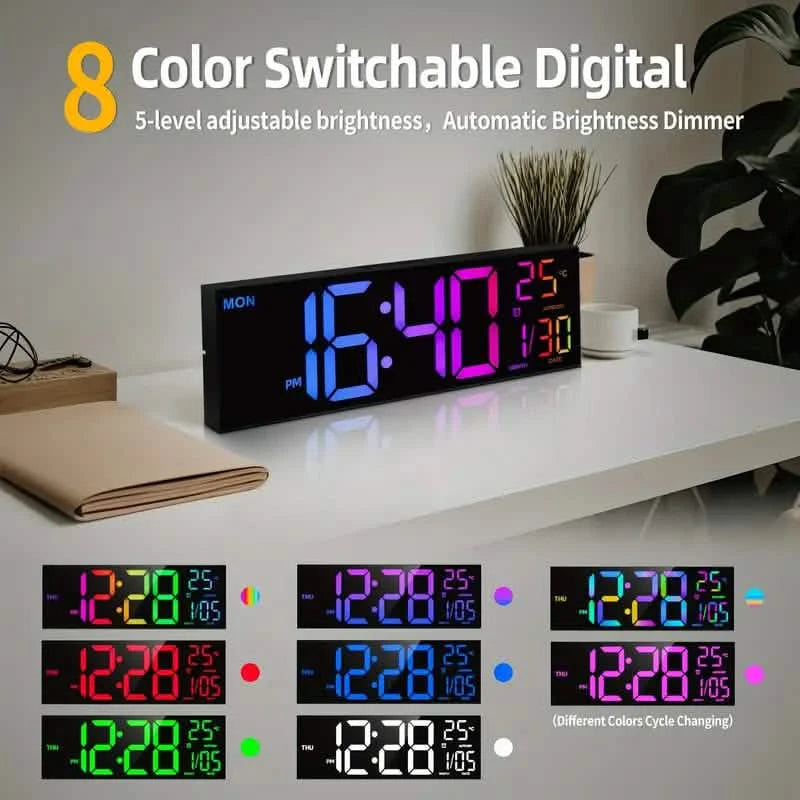 16.2" Large Display Digital Coloring Changing Wall Clock with Built-in Night Light Household Appliances - DailySale