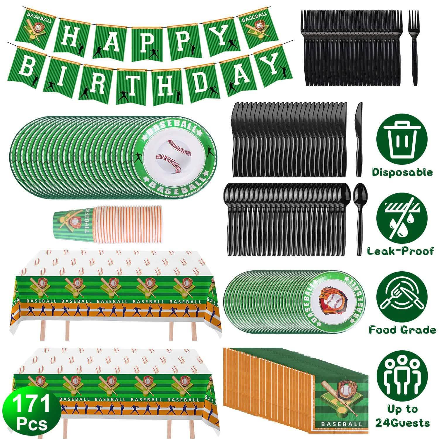 171-Pieces: Baseball Birthday Party Disposable Dinnerware Set Holiday Decor & Apparel - DailySale