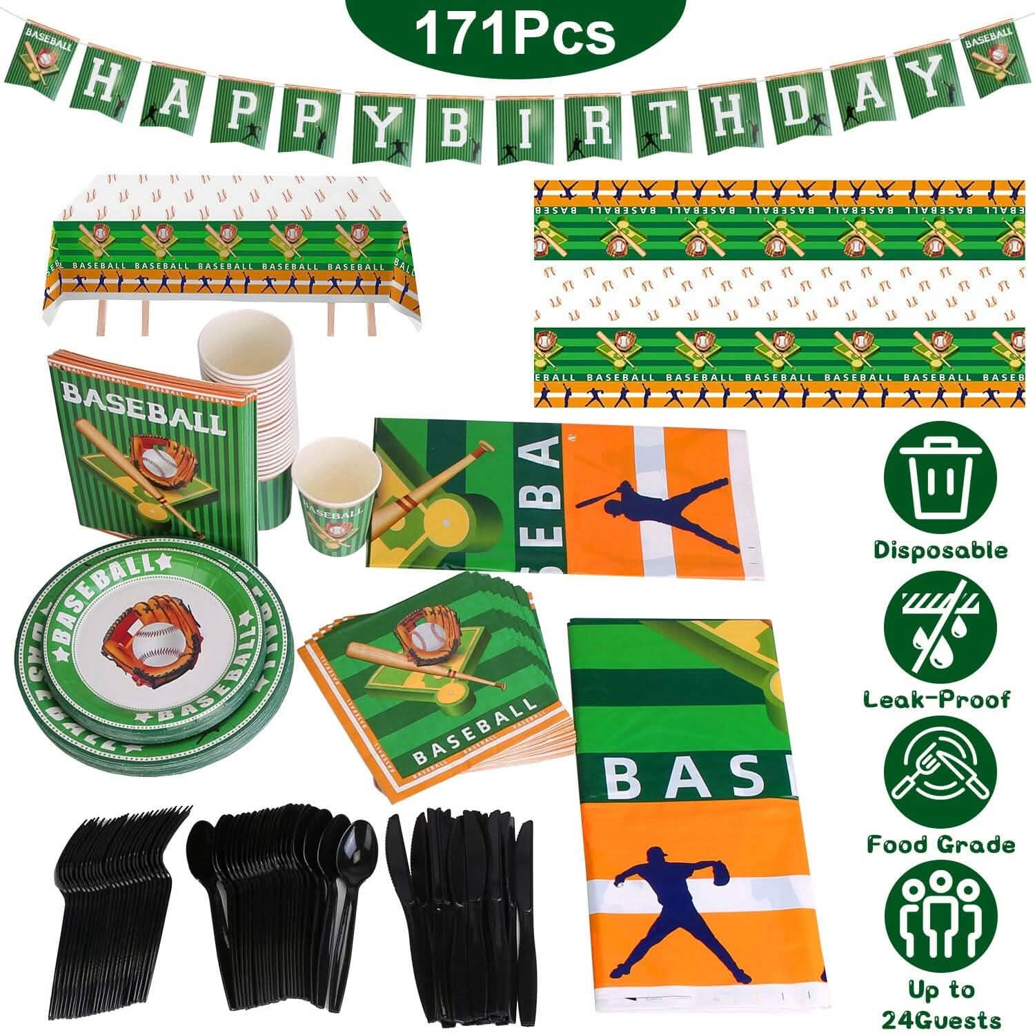 171-Pieces: Baseball Birthday Party Disposable Dinnerware Set Holiday Decor & Apparel - DailySale