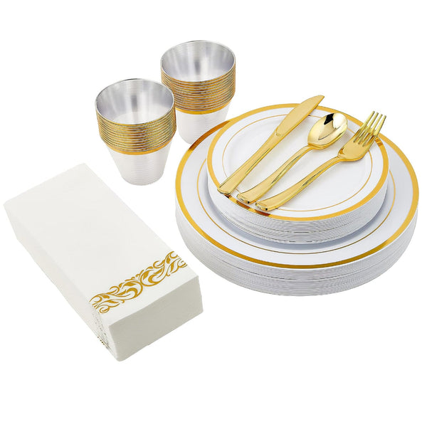 175-Pieces: Disposable Gold Dinnerware Set Wine & Dining - DailySale